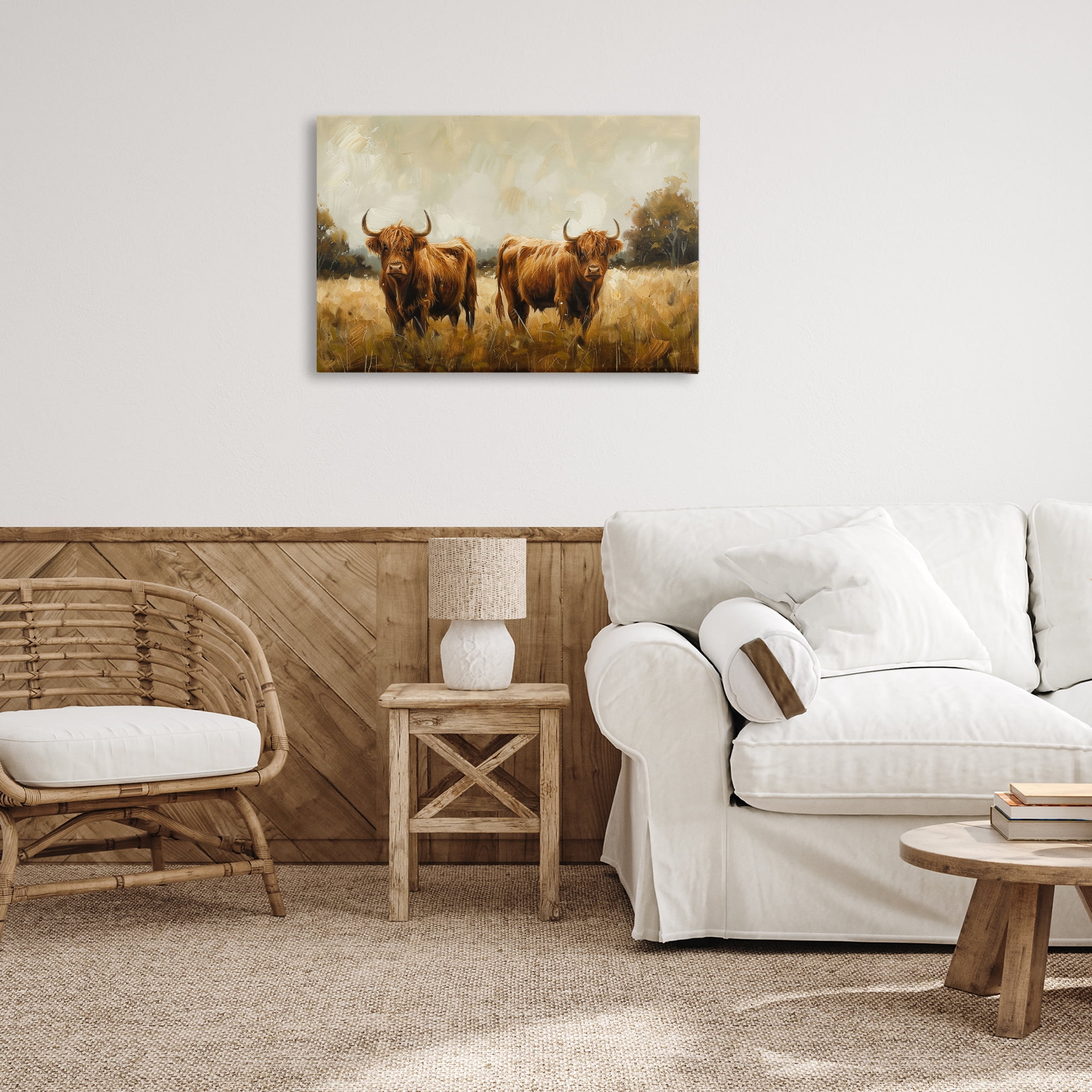 Stupell Industries Couple of Cows Animals & Insects Painting Gallery Wrapped Canvas Art Print Wall Art, 30 x 20