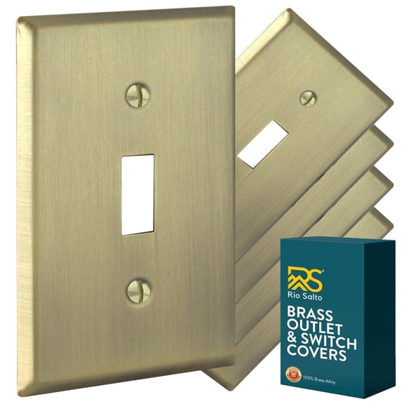 Rio Salto BRASS Signature Collection Standard Size Wall Plate Cover Antique Gold Metal Gold Light Switch Covers Single Toggle Switch Wallplate Wall Switch Covers Vintage Toggle, 1-Gang, 5-Pack