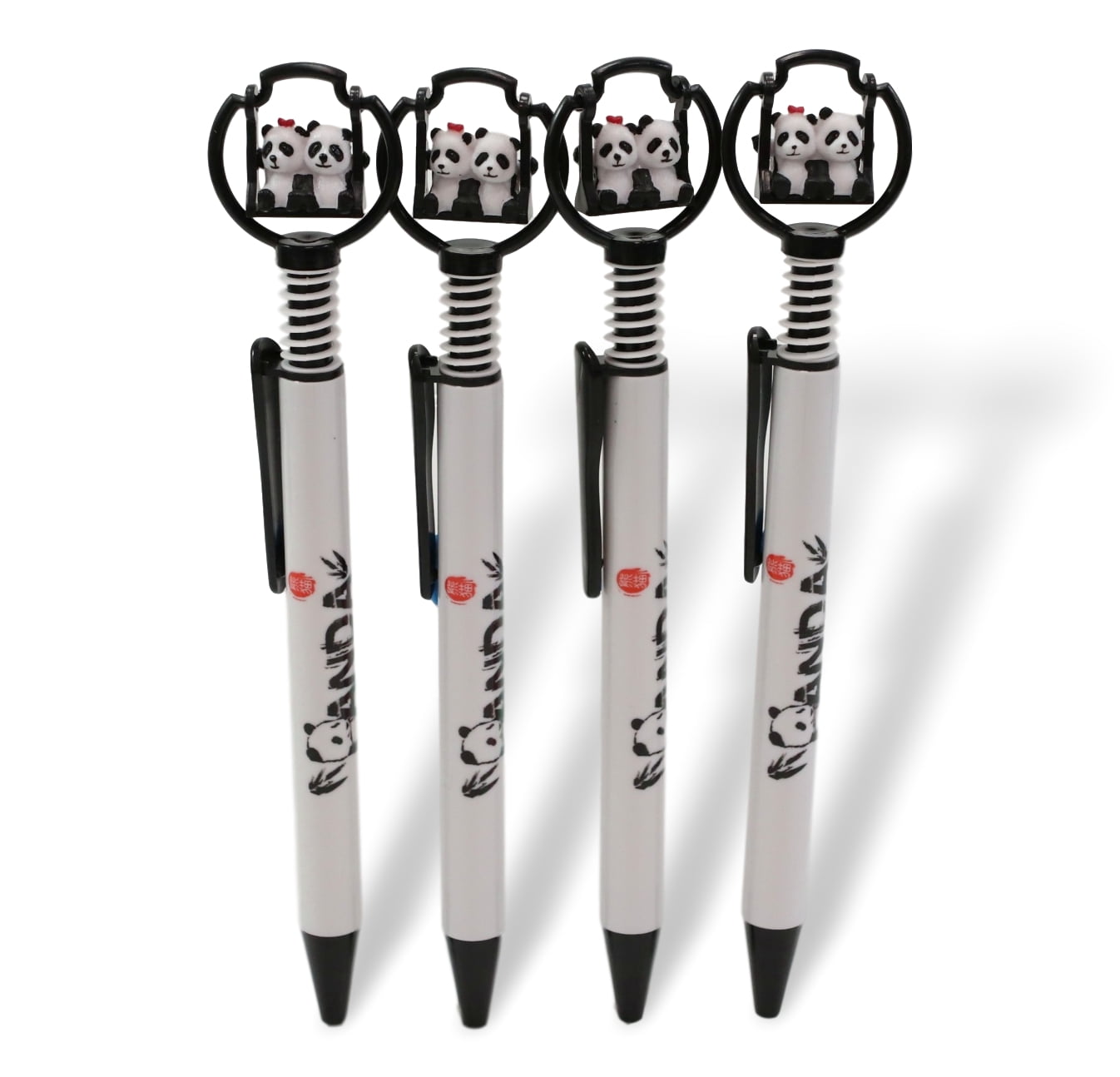 Pack Of 24 Panda Bear Cubs On Swing White Ballpoint Ball Black Ink Pens W/ Base