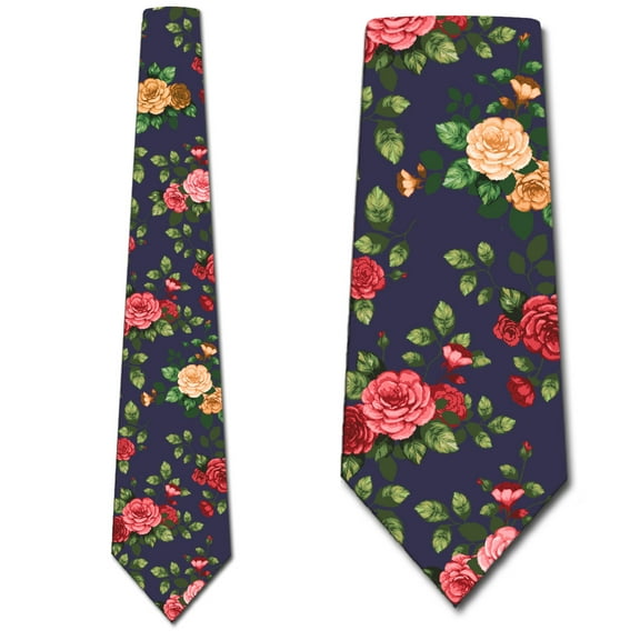 Rose Ties Mens Flower Necktie Navy Floral Wedding Tie by Three Rooker
