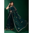 thumbnail image 2 of Teal & Purple Floral Embroidered Sequinned Pure Georgette Saree - 24392398, 2 of 7
