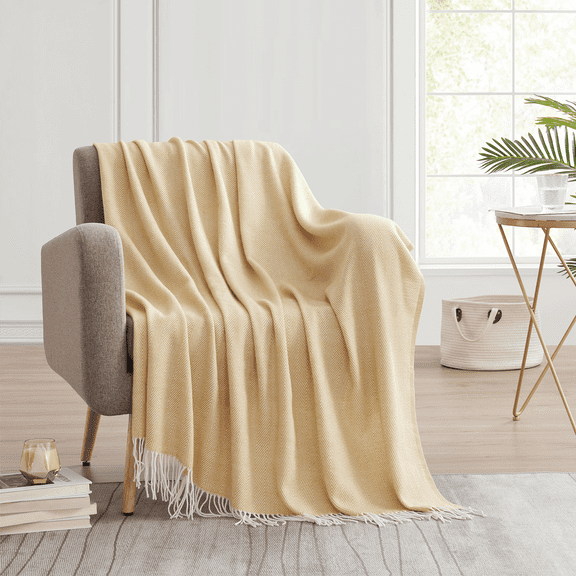 Bourina Herringbone Throw Blanket 50"x 60"- Soft and Lightweight for Couch, Bed, Adult,Yellow