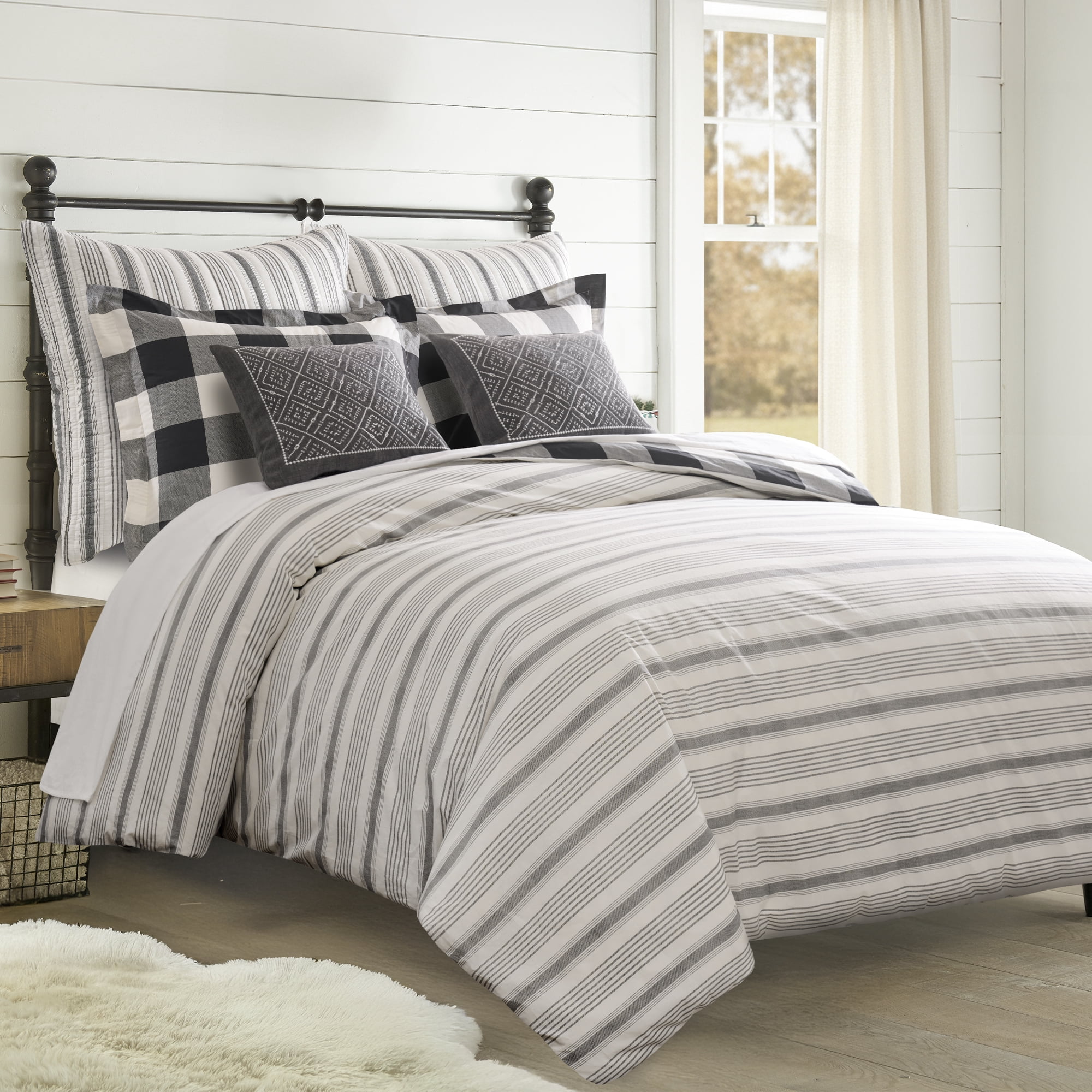 Levtex Home - Camden Duvet Cover Set - King/Cal King Duvet Cover + Two Standard Pillowcases - Buffalo Check in Black and Cream - Duvet Cover Size (106 x 94 in.) and Pillowcase Size