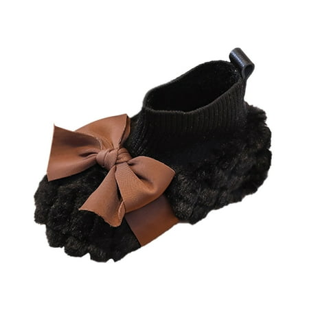 

Jdefeg Snow Boots Girls Size 4 Fashion Autumn And Winter Girls Boots Flat Soft Bottom Non Slip Cute Plush Warm Comfortable And Bow Knot Pairs Boots Wide Calf Cotton Black 27