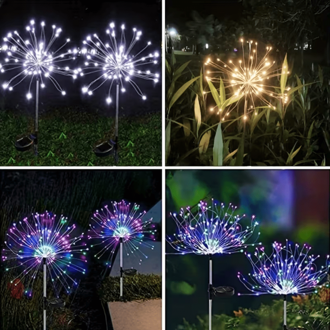 6 Pack 120 Led 8-Mode Solar Powered Fireworks Light With String Lights, Outdoor Garden Waterproof Fireworks Light, Used For Pedestrian Walkways, Backyard Lawn Landscapes, Multicolor