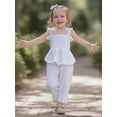 thumbnail image 6 of Loicainy Baby Girls Summer clothes 2-Piece Set, Bow Sling Ruffle Top  Waffle Pants Outfits, 95%Cotton Soft Set 6-9M-4-5T for Hot Days, 6 of 9