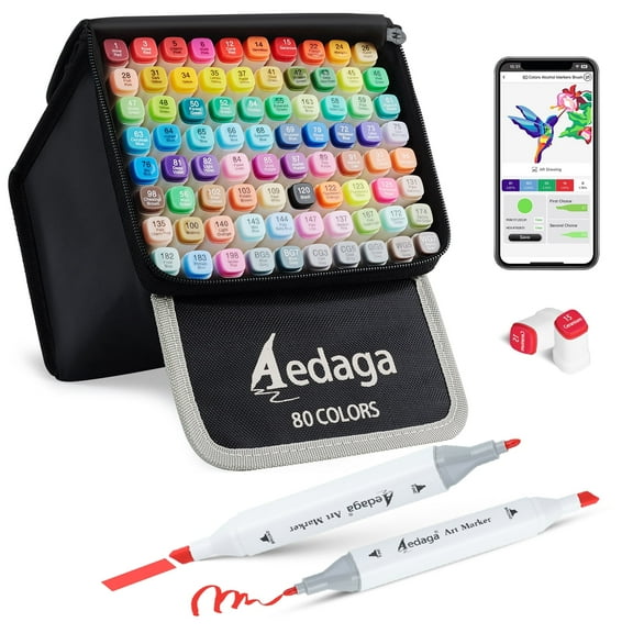 80 Colors Alcohol Markers with Free App, Dual Tip Art Markers with Kickstand Case for Artists Adults and Kids. Alcohol Based Markers for Coloring Painting Sketching and Drawing, Great Gift