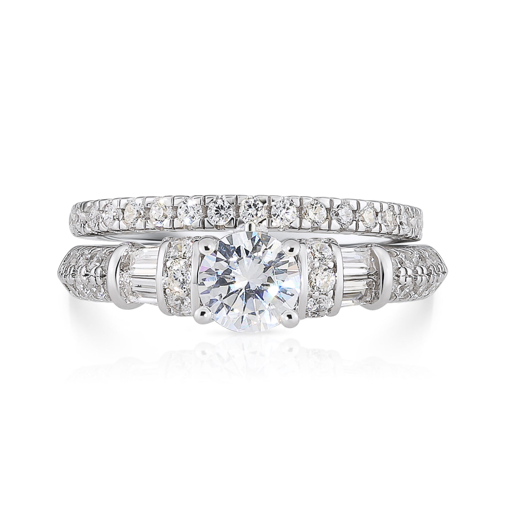 Tilo Jewelry Solid 925 Silver Engagement Ring with 2 Carat Total Round Brilliant Cut Cubic Zirconia Stones | Size 6