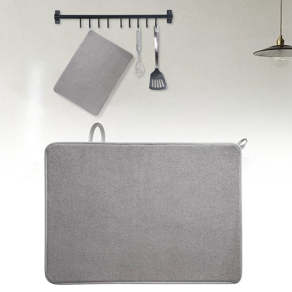 Dish Drying Mat, 20x15 Inch Absorbent Microfiber Dishes Drainer with Hanging Loop, Large Kitchen Countertop Protector and Coffee Maker Mat, 38x50cm