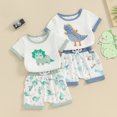 thumbnail image 3 of Douhoow Baby Boys Dinosaur Outfits Toddler Short Sleeve T-Shirts Elastic Waist Shorts 2 Piece Summer Set, 3 of 9