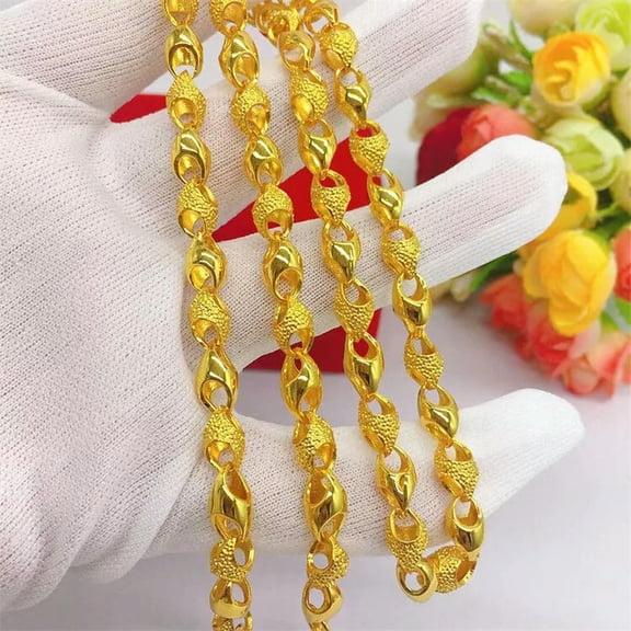 QQTDFG New Arrival 24K Yellow Gold Plated Hollow Beads Unisex Chains Necklace 7mm 24"-default