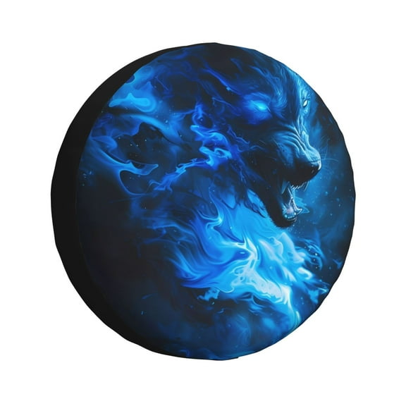 Naloa Blue Fire Cool Wolf PVC Leather Spare Tire Wheel Cover for Car Truck SUV Camper Trailer Universal Fit many size14 inch