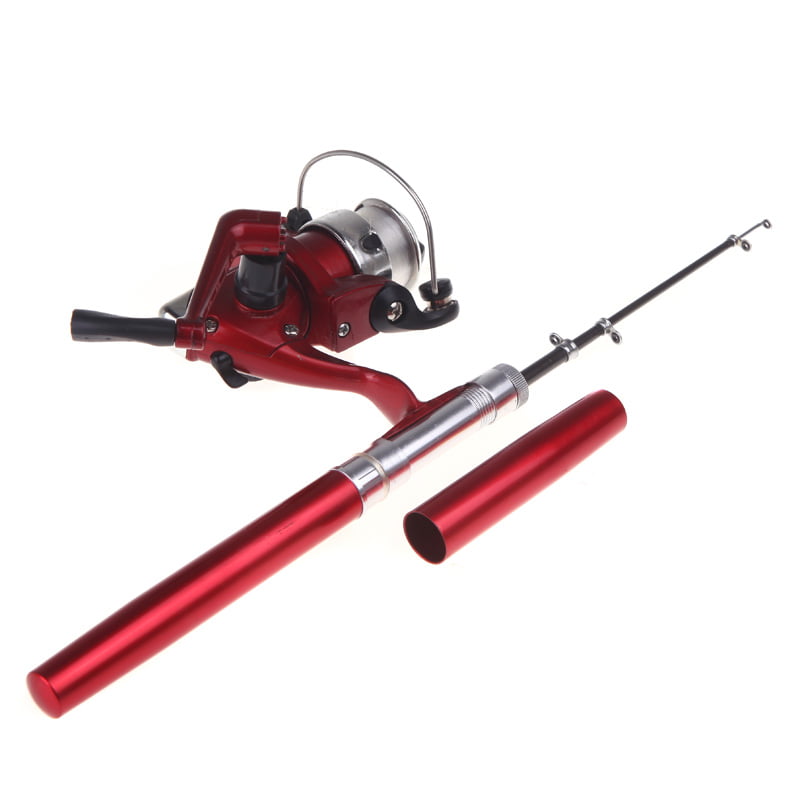 reel red outdoor fishing portable X2D0 mini aluminum pocket pen fishing rod 