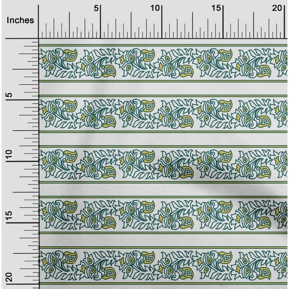 oneOone Cotton Poplin Twill White Fabric Leaves & Floral Block Quilting Supplies Print Sewing Fabric By The Yard 56 Inch Wide