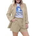 thumbnail image 3 of 2 Piece Women's Open Front Long Sleeve Blazer & Solid Shorts Pants Suit Sets, 3 of 7