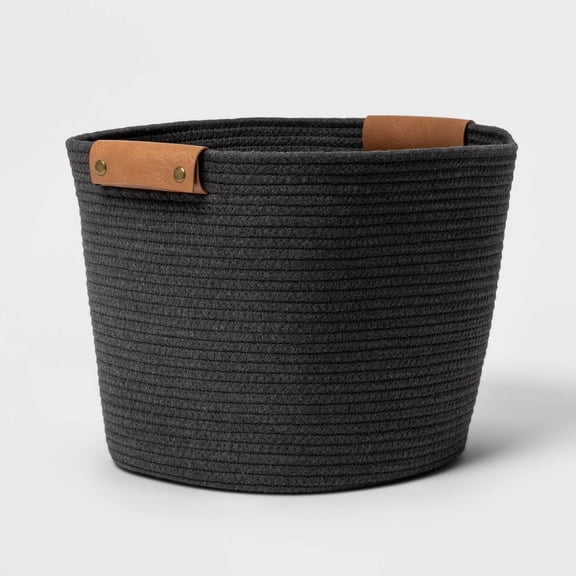 13" Decorative Coiled Rope Basket Charcoal - Storage Basket for Gifts, Toy Basket, 13x14x11