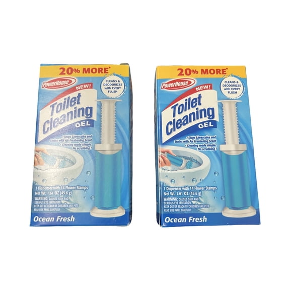 PowerHouse Toilet Cleaning Gel Ocean Fresh, Automatic Toilet Bowl Cleaner Stamps with Dispenser, Cleans & Deodorizes with Every Flush, 1.61 oz Each (2 Pack)