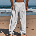 thumbnail image 3 of Resicozy Men's Linen Pants Beach Casual Cotton Summer Lightweight Elastic Waist Drawstring with Pockets Light Gray XL, 3 of 3