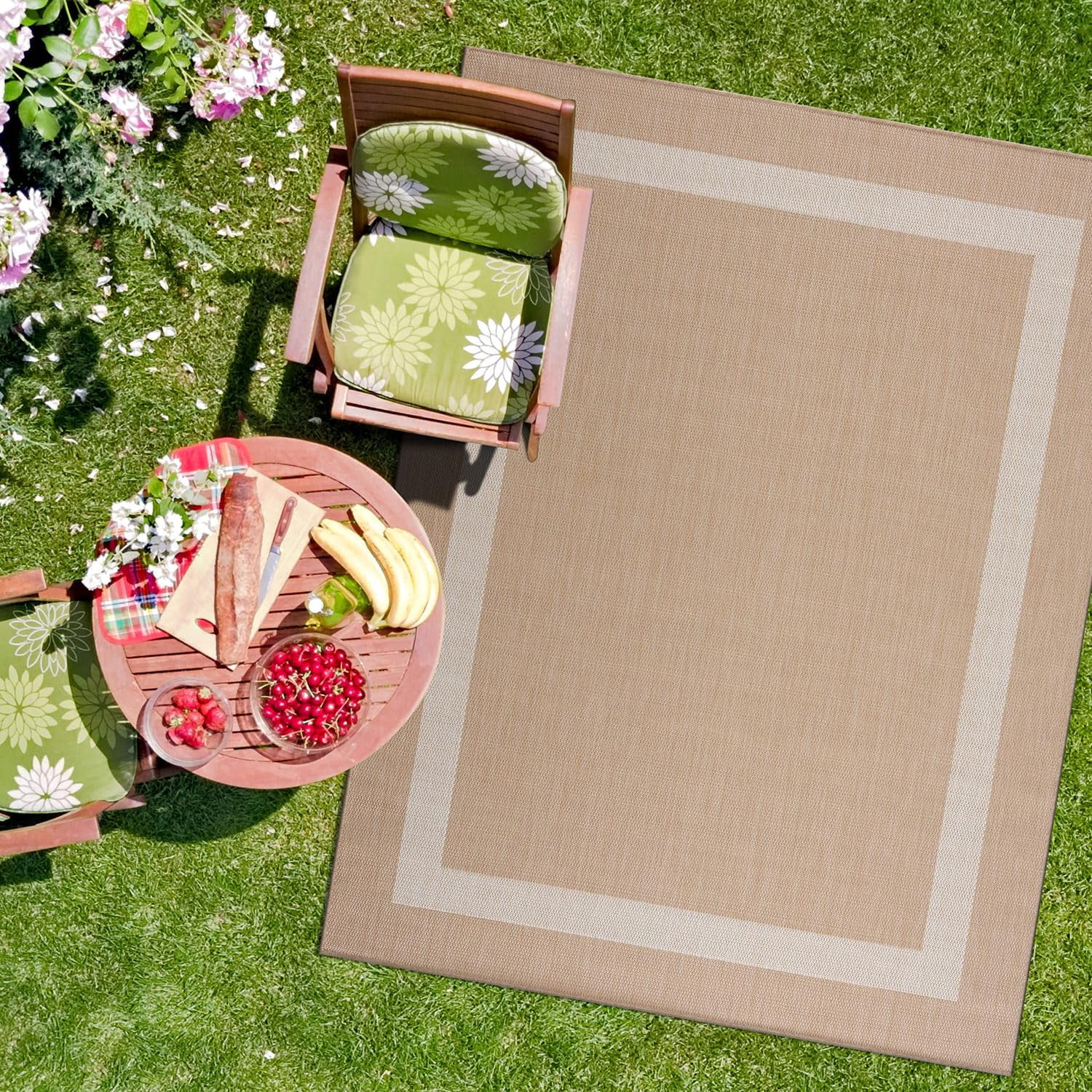 Outdoor Rug 5x7  Modern Outside Rugs For Patios Porches Waterproof Durable Washable Non-shedding Easy-to-clean Indoor Area Carpet (5 X 7 Bordered - Beige/white)