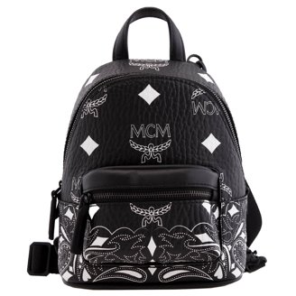Pre-Owned MCM Stark Side Stud Visetos Canvas Backpack Bag  display picture 3