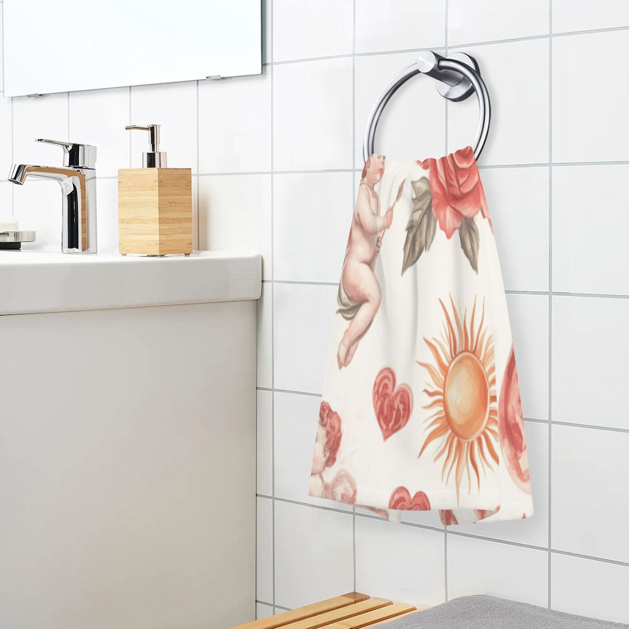2 Pcs Absorbent Face Towel Bath Hand Towels Soft Breathable Cotton Towel Set for Bathroom Kitchen Hotel Spa Decor Watercolor Red Roses