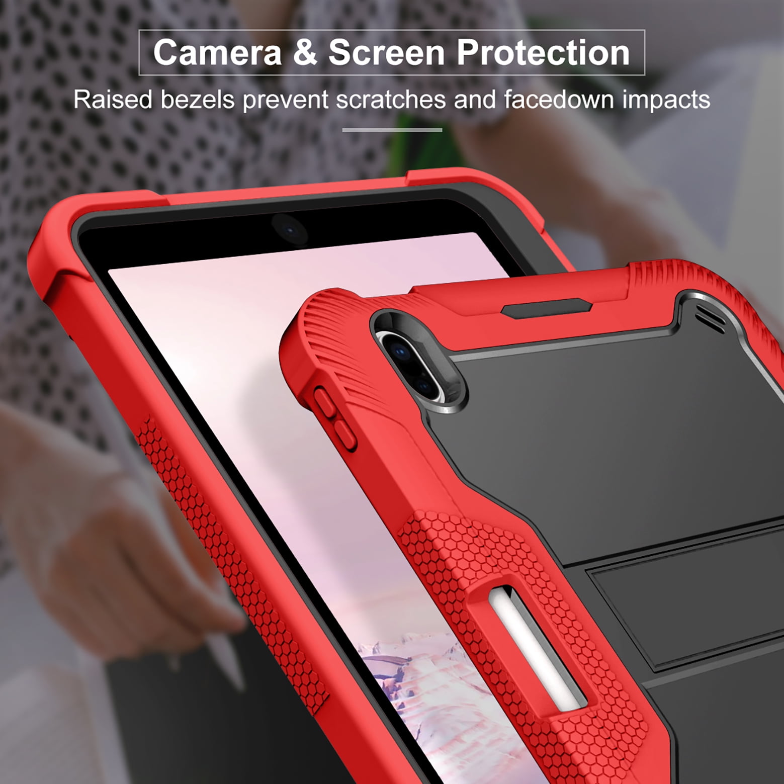Feishell Case for Apple iPad 10th Generation 10.9 inch (2022),Three Layer Protection Shockproof Hybrid Armor Heavy Duty Rugged Kickstand Protective Cover with Built-in Pencil Holder,Red