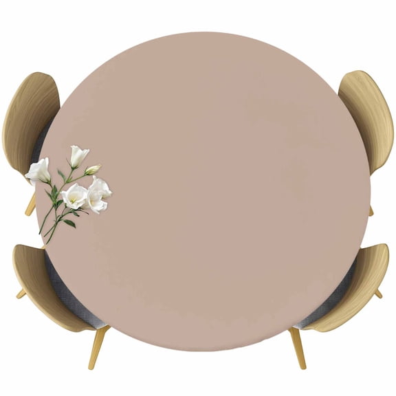 Warm Beige Round Tablecloth, Fitted Table Cover with Elastic for 36"-44" Round Tables, Solid Color Farmhouse Beige Table Cloth Outdoor Indoor Dinning Party Waterproof Tablecloths