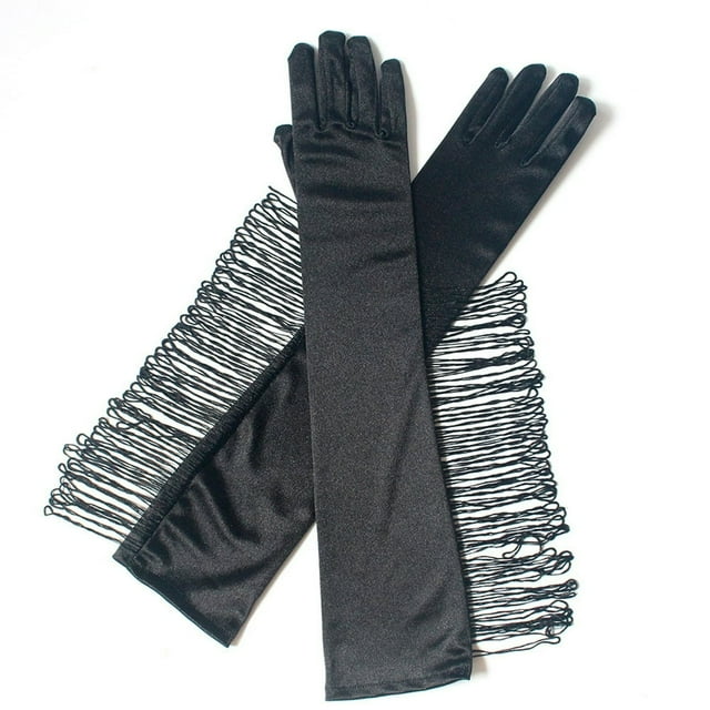 1 Pair Performance Gloves Solid Color Anti-slip Fashion Comfortable Wide Application Latin Dance Accessory Nylon Popular Accessory Stretchy Long Fringe Tassel Gloves for Stage