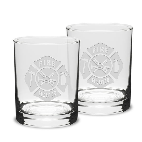 Firefighter 14 oz Classic Double Old Fashion Glass - Set of 2