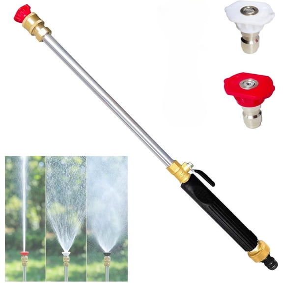 Garden Hose Nozzle High-Pressure Washer with 3 High-Pressure Nozzles, Garden Hose Pressure Washer Attachment, Flexible Wand & Quick Connectors for Washing