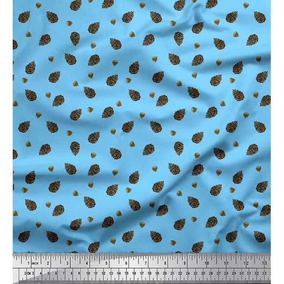Soimoi Blue Cotton Duck Fabric Oaknut Fruits Print Fabric by The Yard 56 Inch Wide