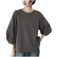 thumbnail image 3 of Jsaierl Tops for Women 3/4 Sleeve Casual Crew Neck Shirts Trendy Solid Petite Blouses Work Holiday Tunic Top M-3XL, 3 of 4
