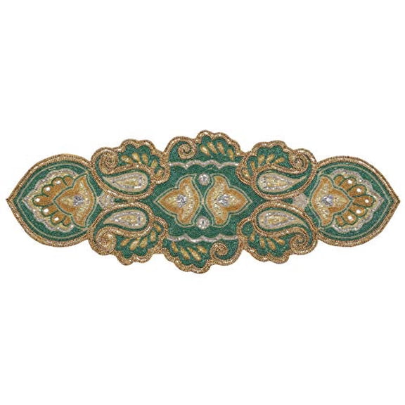 Homebia Designs Beaded Christmas Table Runner 13x36 "-Teal Gold Paisley Design -Perfect Handmade Decorative Runner for Holiday,Thanksgiving,New Year,Winter Table Décor,Suitable Gift Every Occasion