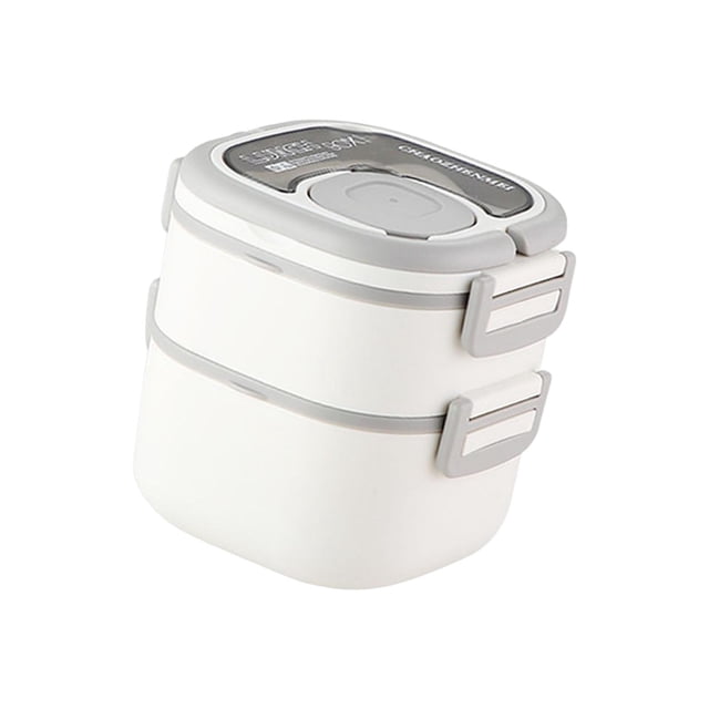 Caja Bento rectangular para almuerzo, recipiente para preparar comidas, tapa a prueba de fugas, para alimentos calientes o fríos. Blanco 2 niveles