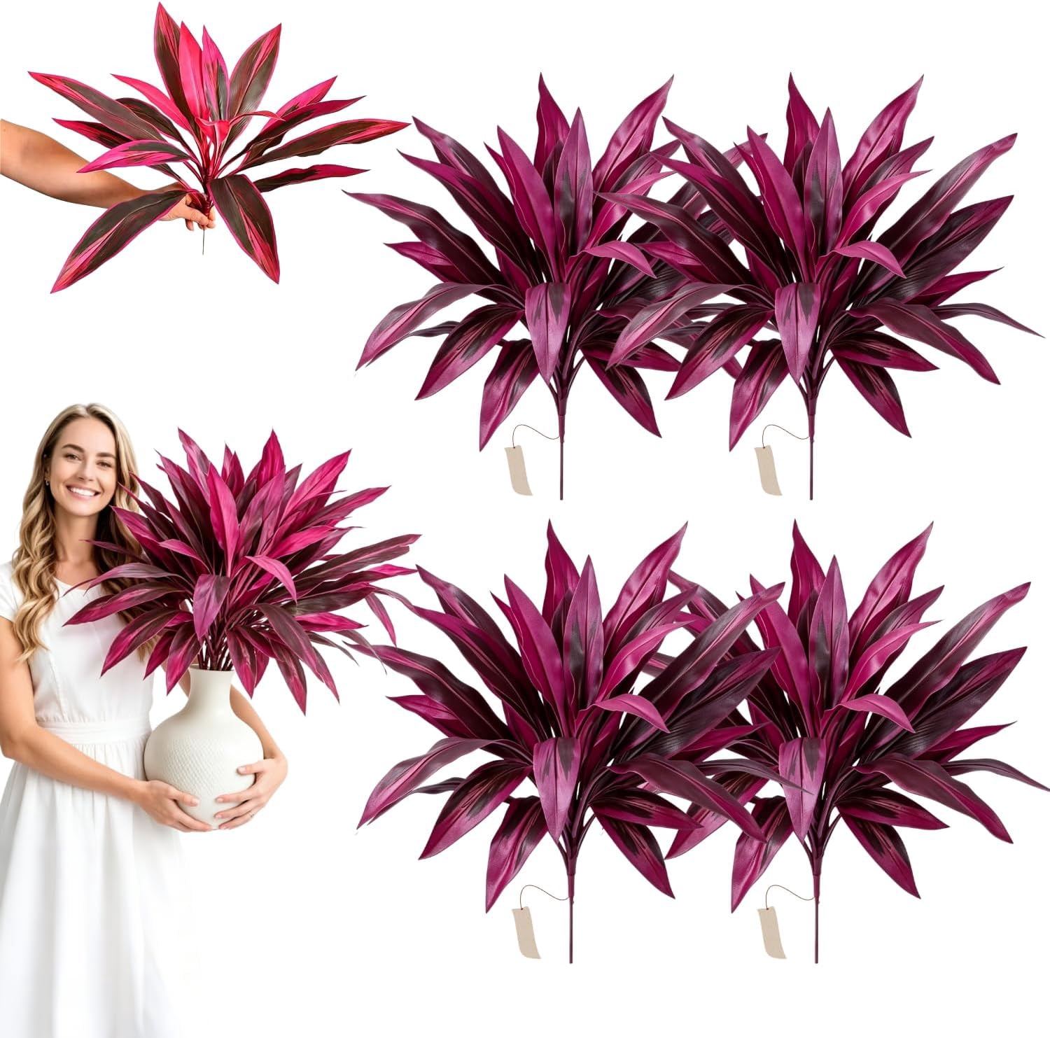 Realistic Artificial Boston Fern & Dragon’s Blood Tree Plants, Large Purple Tropical Rainforest Theme Fake Ferns with Vibrant Purple Foliage Brings Color to Patio＆ Garden Effortlessly (2 PCS)
