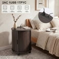 thumbnail image 3 of Aisword Round End Table Set of 2 with Charging Station, Fluted Accent Side Table with Sliding Door and Adjustable Shelf, Nightstand for Small Space, Brown, 3 of 6