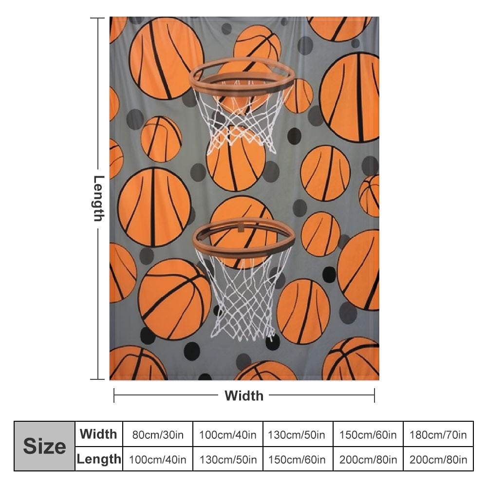 JEUXUS  Basketball Blanket Funny Basketballs Sports Balls on Gray Throw Blankets, Basketball Bedding Room Decor for Boys Girls, Basketball Gifts Warm Soft Fluffy Cozy Flannel Plush Blanket