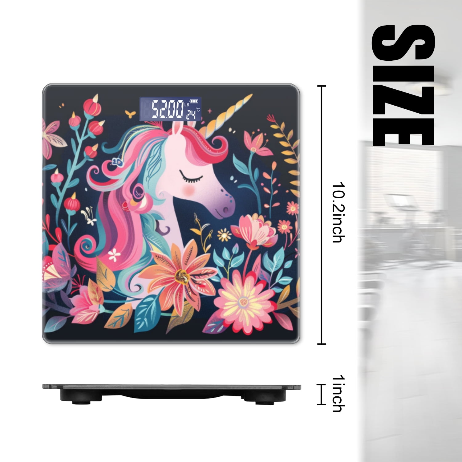 Bathroom Scale, Highly Accurate Digital Body Scale,Precisely Measures Weight up to 400 lbs-Adorable Unicorn Surrounded By Flowers