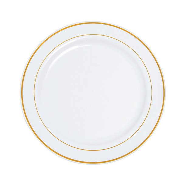 White Dinner Plates Gold Edging (25Pc) Party Supplies 25 Pieces