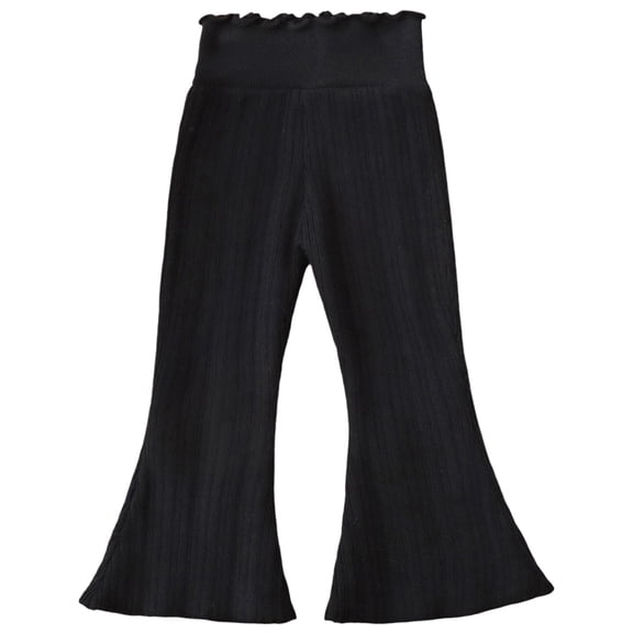 SGMVNU Girls Knit Pants High Waist Flare Leg Winter Warm Casual Trousers For Toddler Kids Age 2-8 Korean Style Comfortable Stretchy Kids Clothes(Size 7-8 Years,Black)