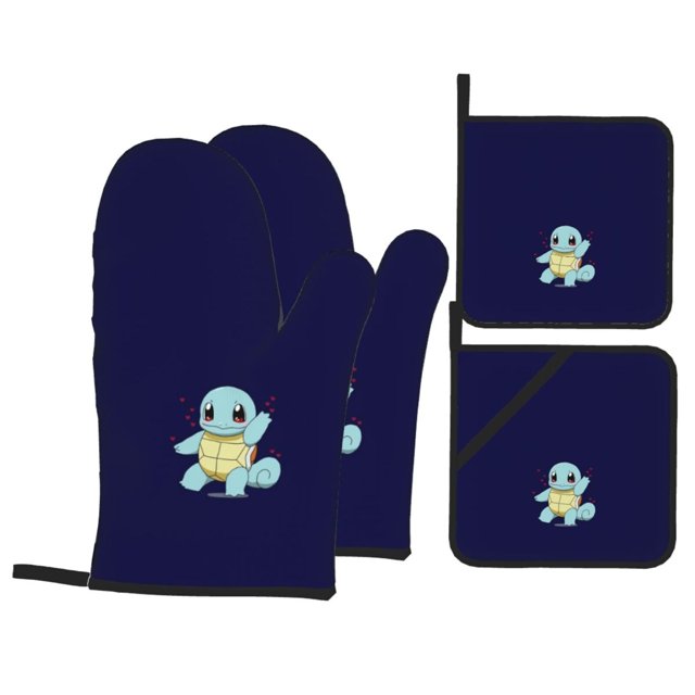 Juego de 4 manoplas y agarraderas para horno de Pokémon, resistentes al calor, 500 grados, extra gruesas, de algodón, largas, para cocinar