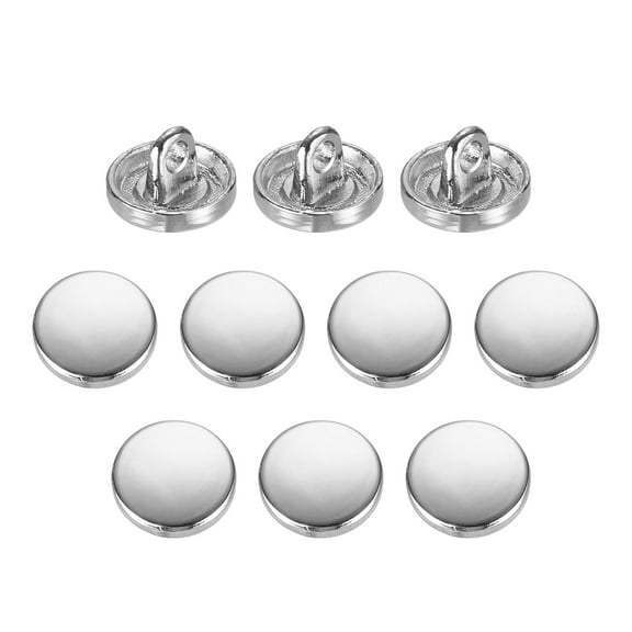 Uxcell 10pcs Metal Flat Button 10mm Round Metal Sewing Buttons Bright Silver