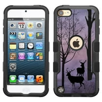 One Tough Shield ® 3-Layer Hybrid Case (Black w/Black Silicone) for Apple iPod Touch 5 5th / 6 6th Generation - Forest Deer / Twilight