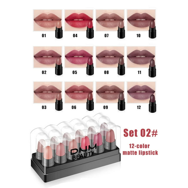 Fiudx Maquillaje de Belleza para Damas, Sexy, Hidratante, de Larga Duración, Mate, Brillo Labial, 12 Unidades