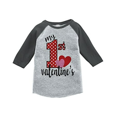 

Custom Party Shop Girl s My 1st Valentine s Grey Raglan