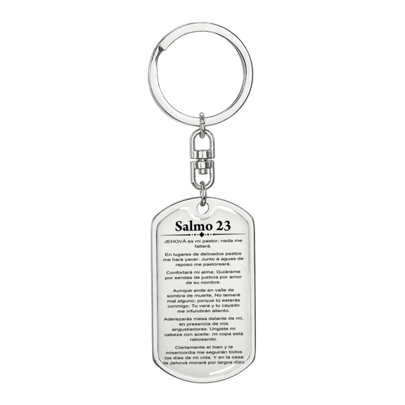 Salmo 23 Psalm 23 Spanish Stainless Steel or 18k Gold Premium Swivel Dog Tag Keychain