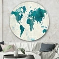 thumbnail image 2 of Designart 'Discover the World Map in Blue' Traditional Metal Circle Wall Art, 2 of 3