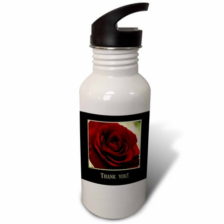 

3dRose Red Rose Frame in Gold and Black Thank you Sports Water Bottle 21oz