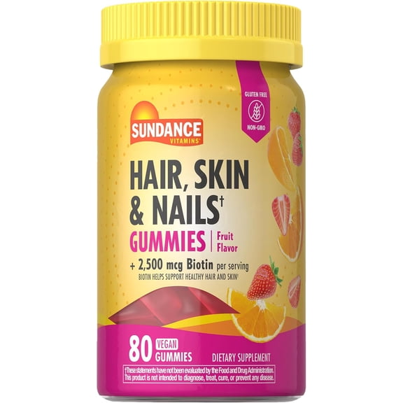 Hair, Skin, and Nails | With Biotin 2,500 mcg | 80 Vegan Gummies | Natural Fruit Flavor | by Sundance