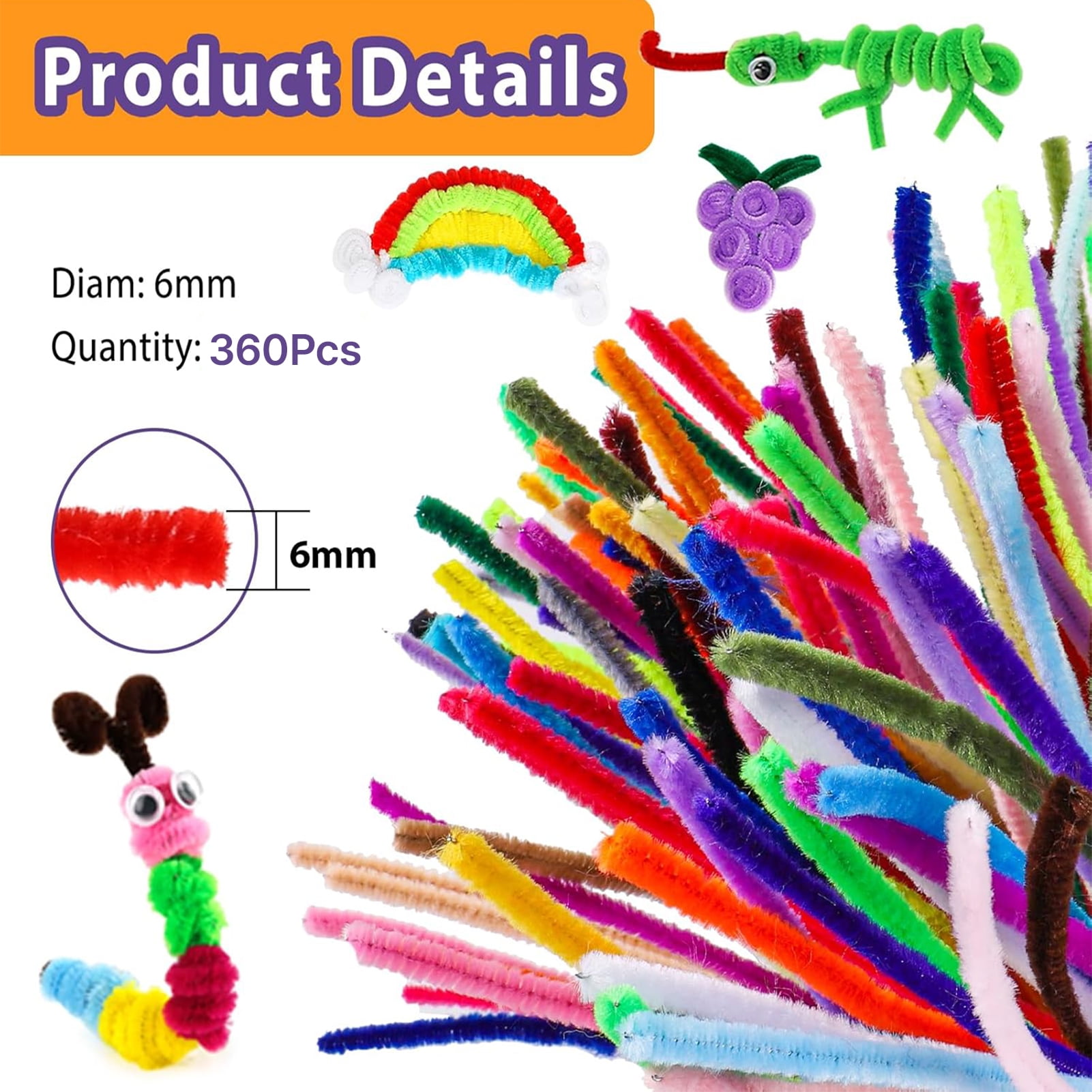 CandWuom 360 Pieces Pipe Cleaners 30 Assorted Colored Chenille Stems for Art and Crafts, Children’s Craft Supplies (6 mm x 12 inch)